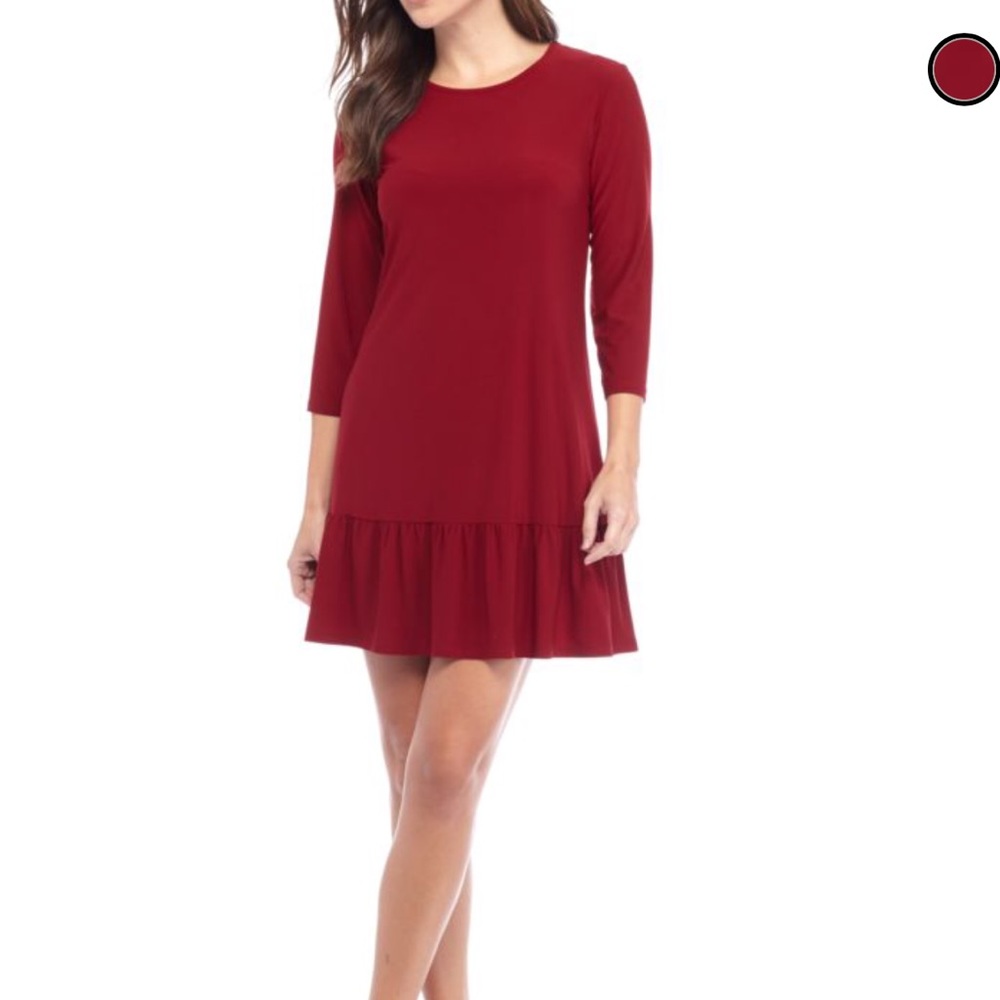 NWT Mini Red RUFFLE Hem Shift Dress Casual Tunic 14